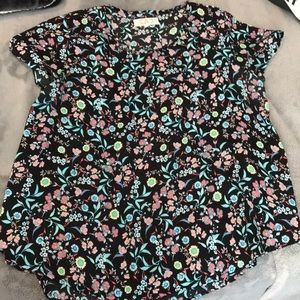 🌞Black, pink, teal loose floral top
